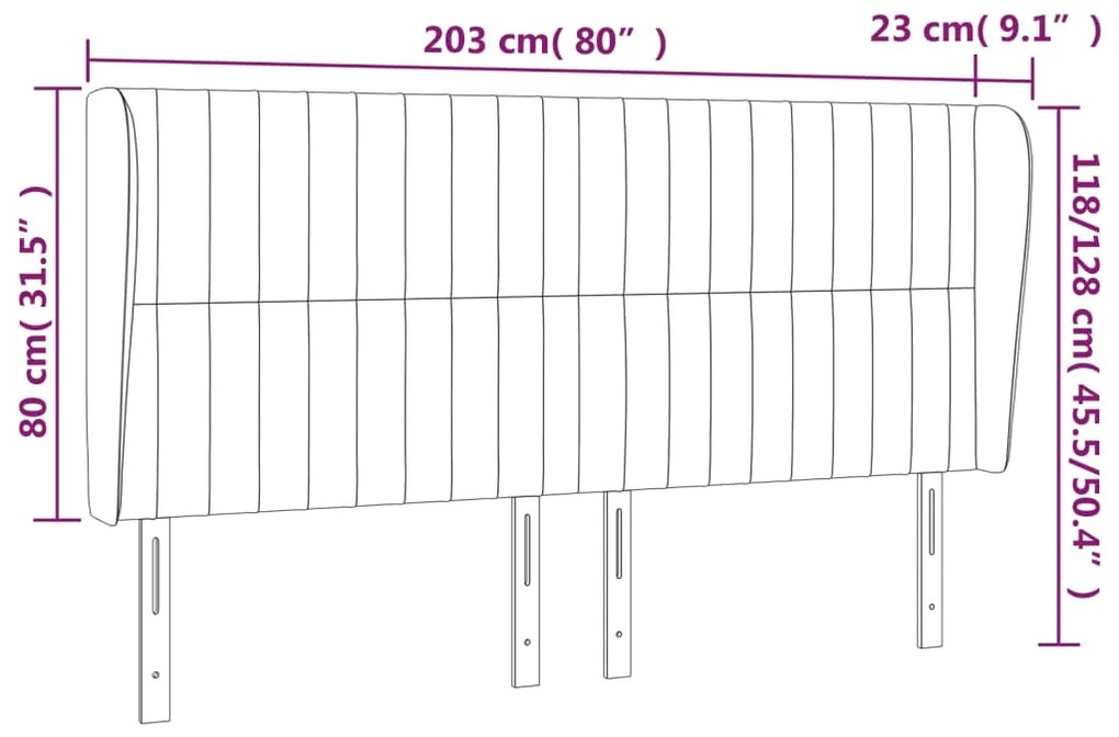 Κεφαλάρι με Πτερύγια Σκούρο Γκρι 203x23x118/128 εκ. Υφασμάτινο 3118217
