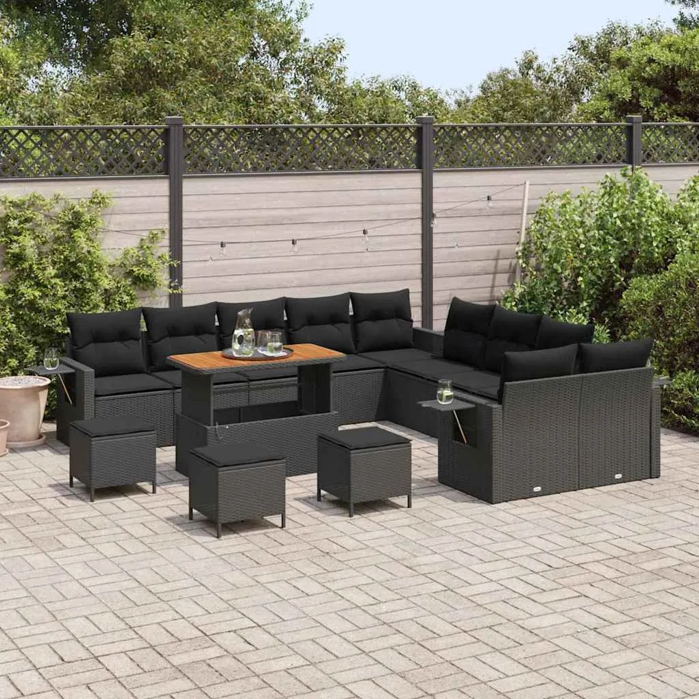 vidaXL Σετ Καναπέ Κήπου με αποθήκευση 14 pcs Μαύρο Πολυ ράταν