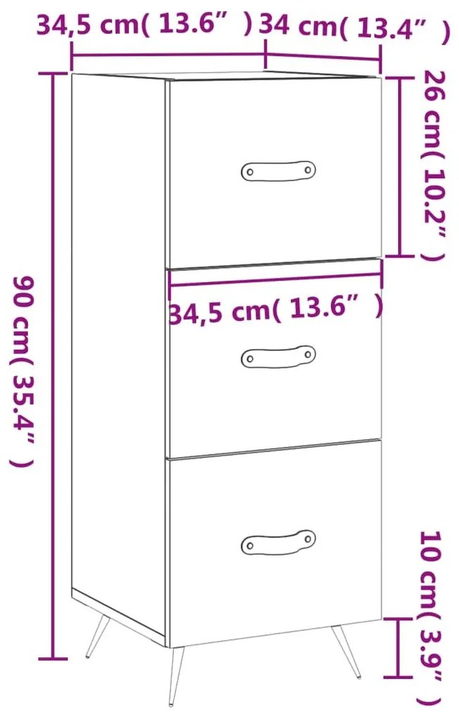 Ντουλάπι Γκρι Sonoma 34,5x34x90 εκ. από Επεξεργασμένο Ξύλο - Γκρι