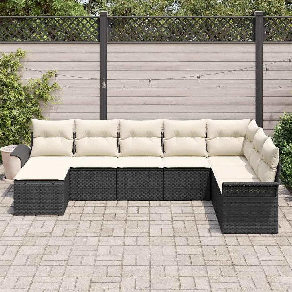 vidaXL Σετ Καναπέ Κήπου με μαξιλάρι 8 pcs Μαύρο Πολυ ράταν