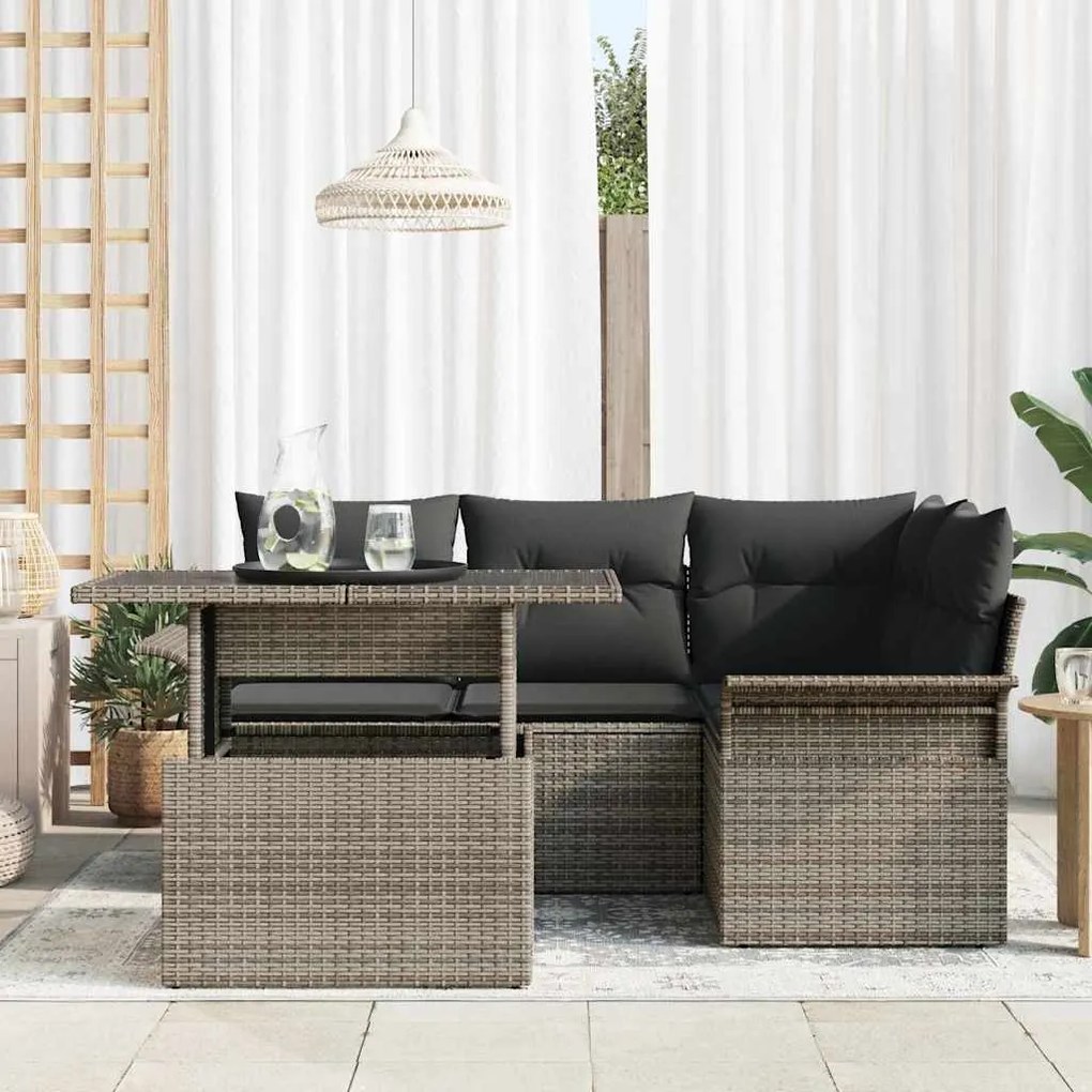 vidaXL Σετ Καναπέ Κήπου με μαξιλάρι 5 pcs Γκρι Πολυ ράταν