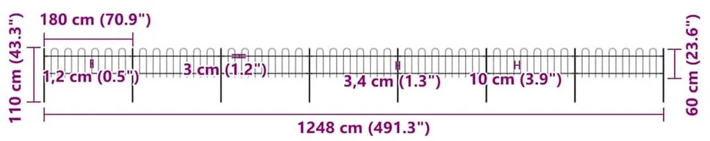 vidaXL Φράχτης Κήπου με Κορυφή από Ατσάλι, Μαύρος 1248 x 60 εκ.