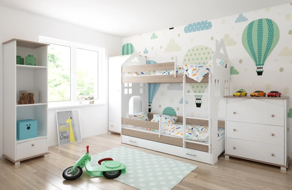 Παιδική Κουκέτα  με  Συρτάρι House  White + Oak  80x180cm  BC50026 BabyCute (Δώρο τα Στρώματα)