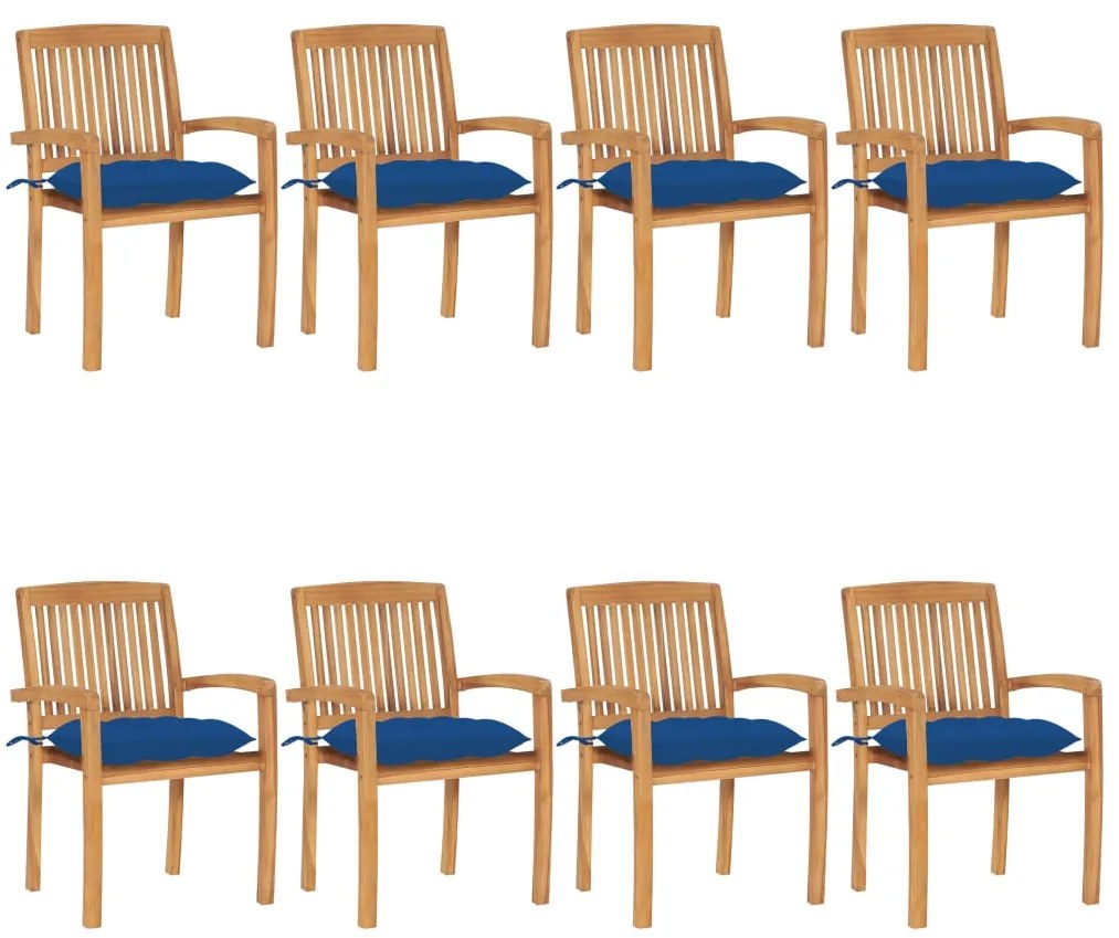 vidaXL Καρέκλες Κήπου Στοιβαζόμενες 8 τεμ. Μασίφ Ξύλο Teak &amp; Μαξιλάρια