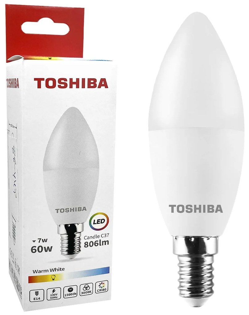 Λάμπα led toshiba κερί για ντουί e14 θερμό λευκό 230v n_std c37 e14 7w 3000k  Toshiba 00168835 88-449