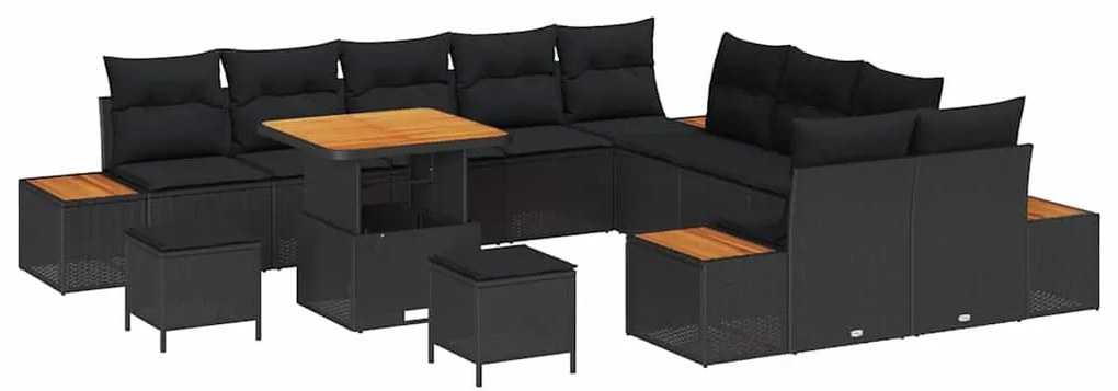 vidaXL Σετ Καναπέ Κήπου με μαξιλάρι 13 pcs Μαύρο Πολυ ράταν