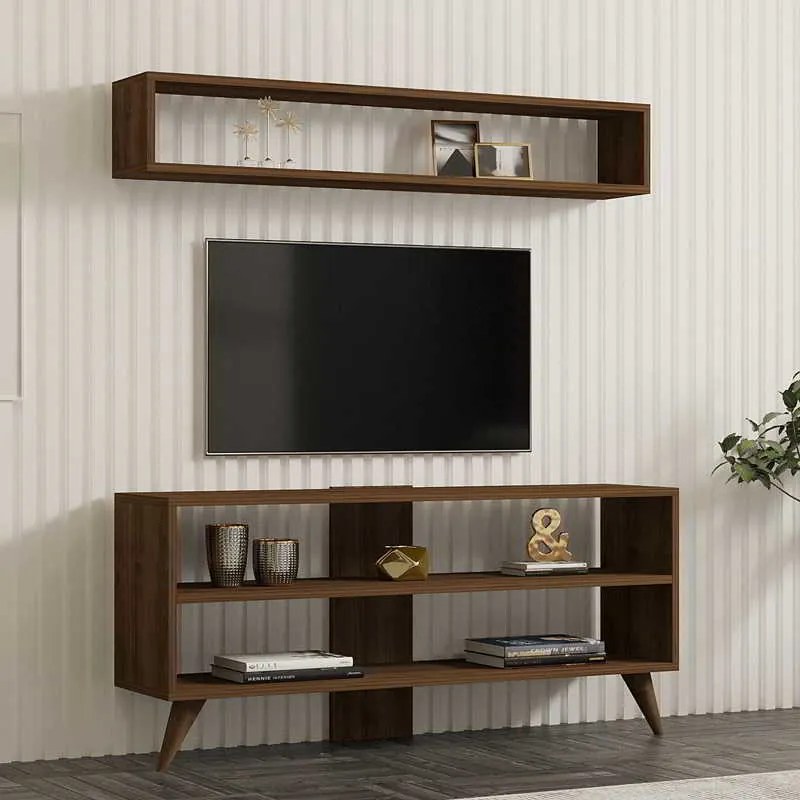 Σύνθετο σαλονιού Prestige pakoworld σε καρυδί απόχρωση 120x29,6x50εκ