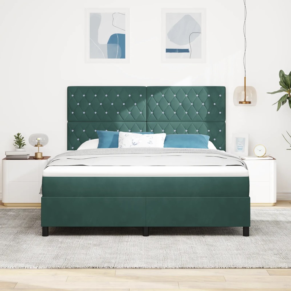 vidaXL Κρεβάτι με ελατήρια Σκούρο πράσινο 180 x 200 cm Βελούδο