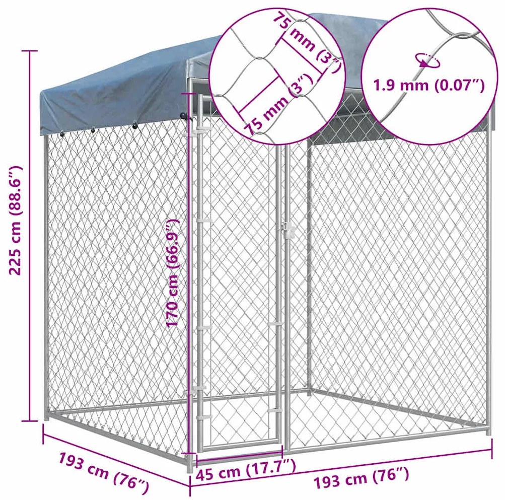 vidaXL Κλουβί Σκύλου Εξωτερικού Χώρου 193 x 193 x 225 εκ. με Στέγαστρο