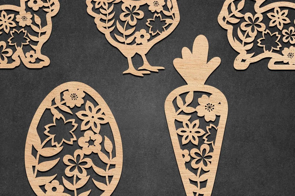 Intra απο ξύλο plywood Χρώμα wenge 3mm-4mm πάχος - Πασχαλινό λουλουδάτο δέμα κοπής με λέιζερ Δίασταση 30x20 cm INTRAFABR-41325075