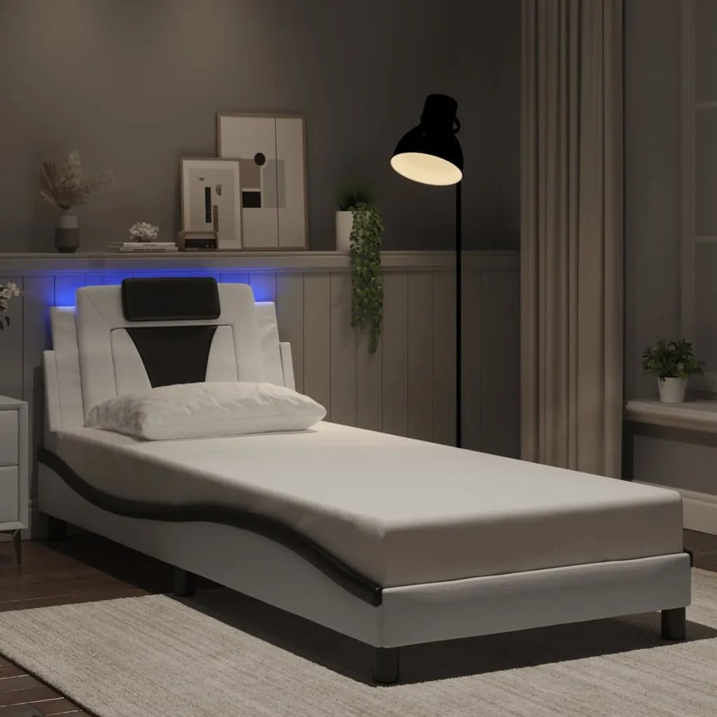 vidaXL Πλαίσιο Κρεβατιού με LED Λευκό/Μαύρο 80x200εκ Συνθετικό Δέρμα
