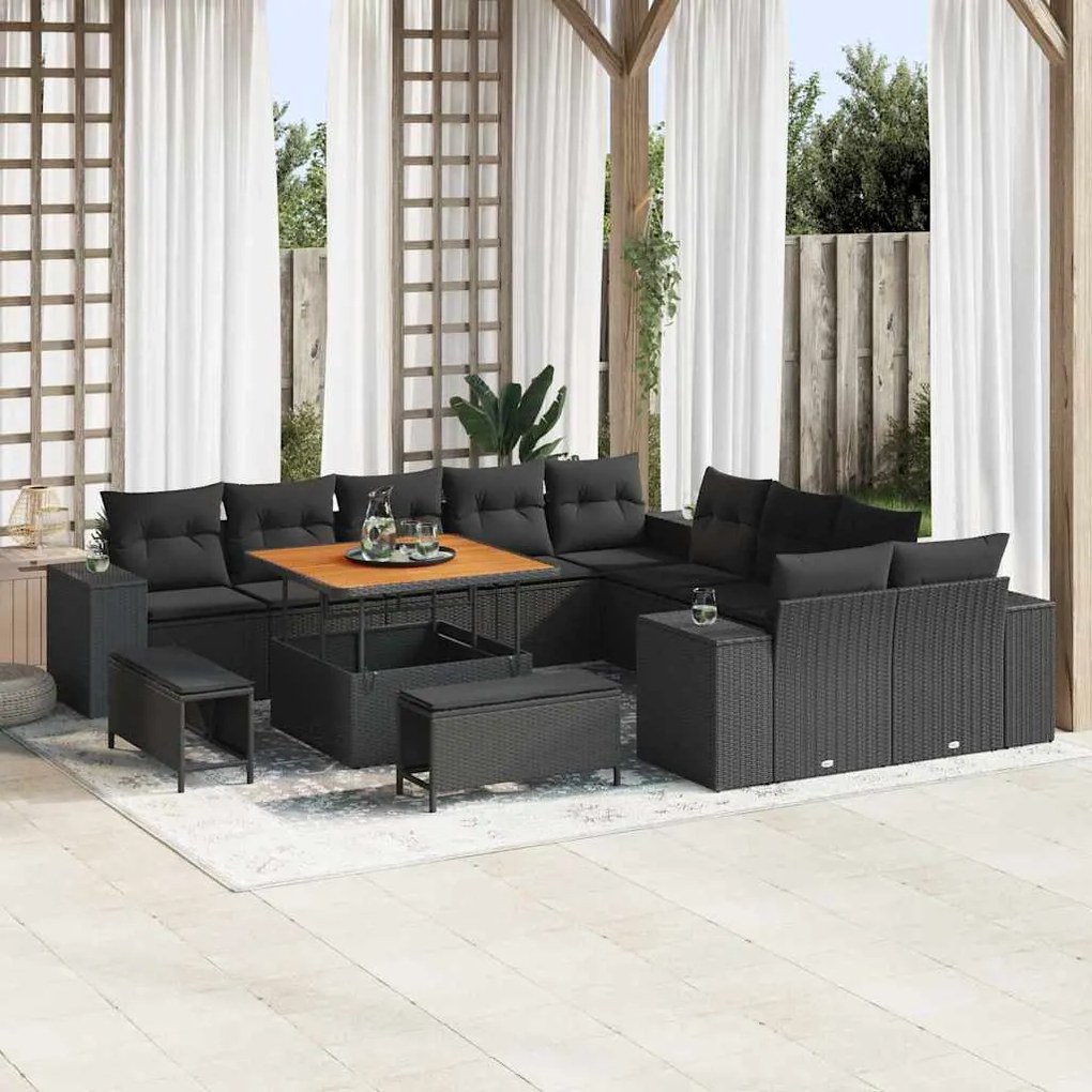 vidaXL Σετ Καναπέ Κήπου Ρυθμιζόμενο ύψος 13 pcs Μαύρο συνθετικό ρατάν