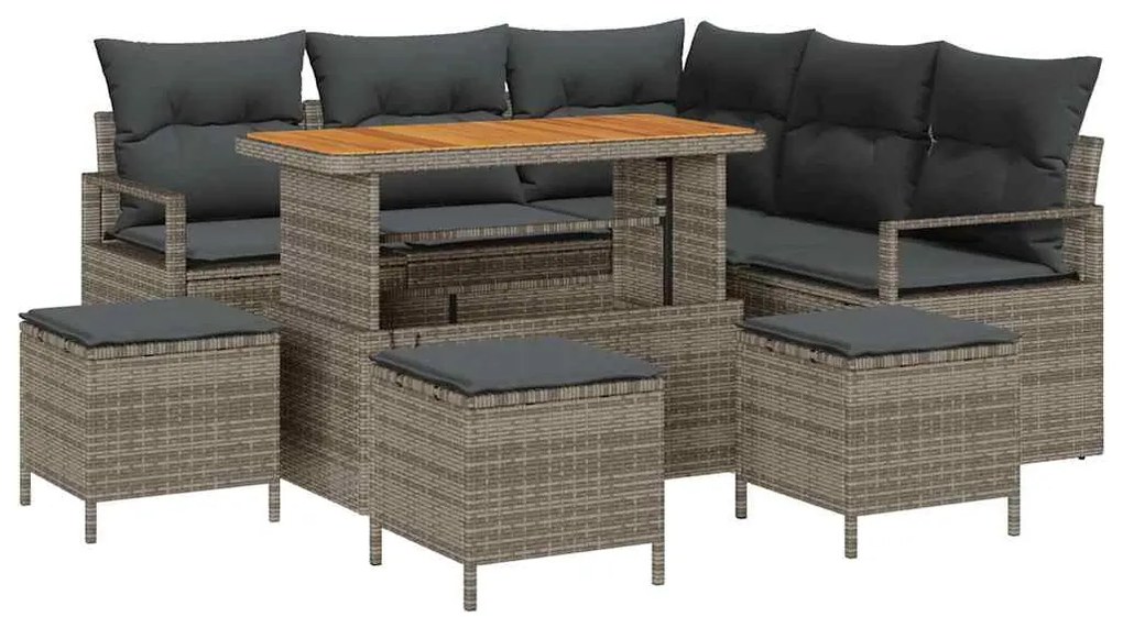 vidaXL Σετ Καναπέ Κήπου με μαξιλάρι 9 pcs Γκρι συνθετικό ρατάν