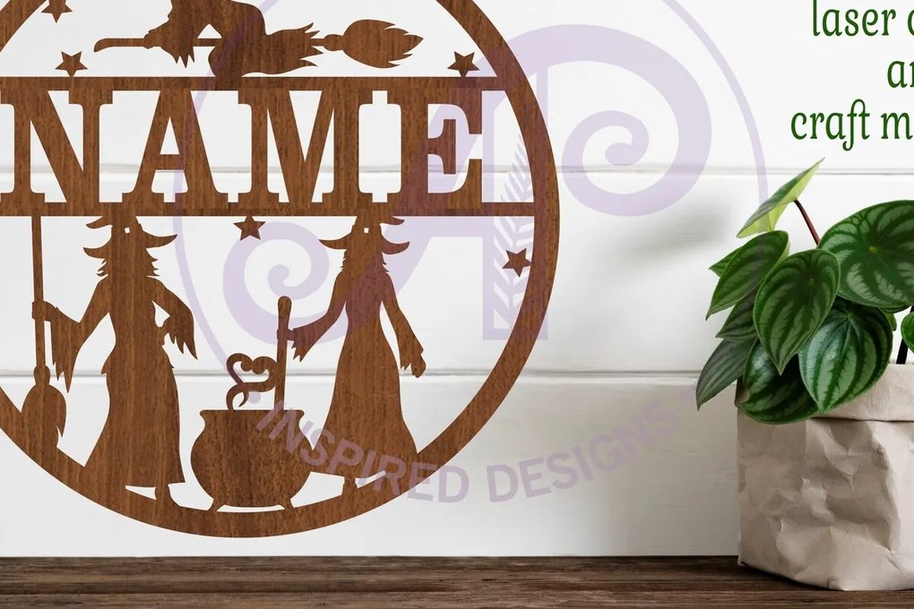 Σετ των 2 Intra απο ξύλο plywood 3mm-4mm πάχος – Πρότυπο κοπής με λέιζερ Sin Name Witches Δίασταση  20x20 cm INTRAFABR-82364604