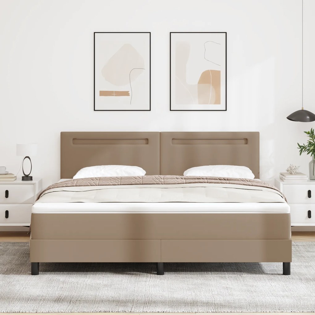 vidaXL Κρεβάτι με Στρώμα Box Spring σε Καπουτσίνο, Σούπερ Κινγκ μέγεθος, από Συνθετικό Δέρμα