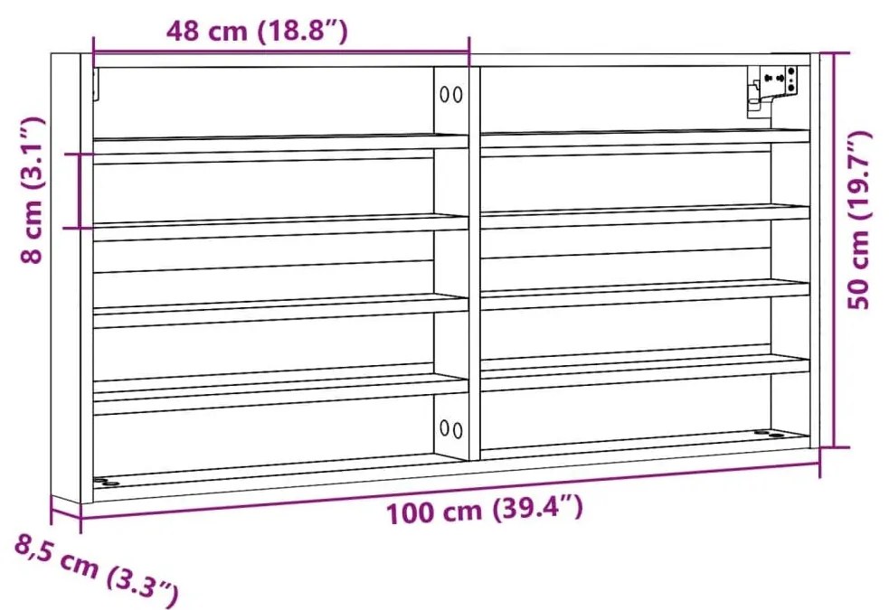 Βιτρίνα Γκρι Sonoma 100x8,5x50 εκ. από Επεξεργασμένο Ξύλο - Γκρι