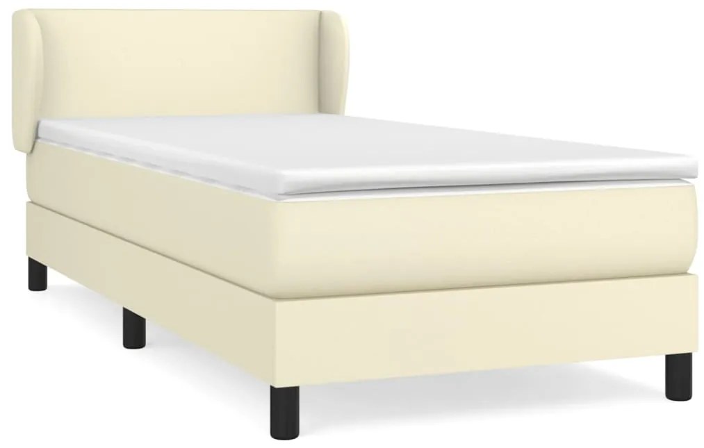 vidaXL Κρεβάτι Boxspring με Στρώμα Κρεμ 90x200 εκ. από Συνθετικό Δέρμα