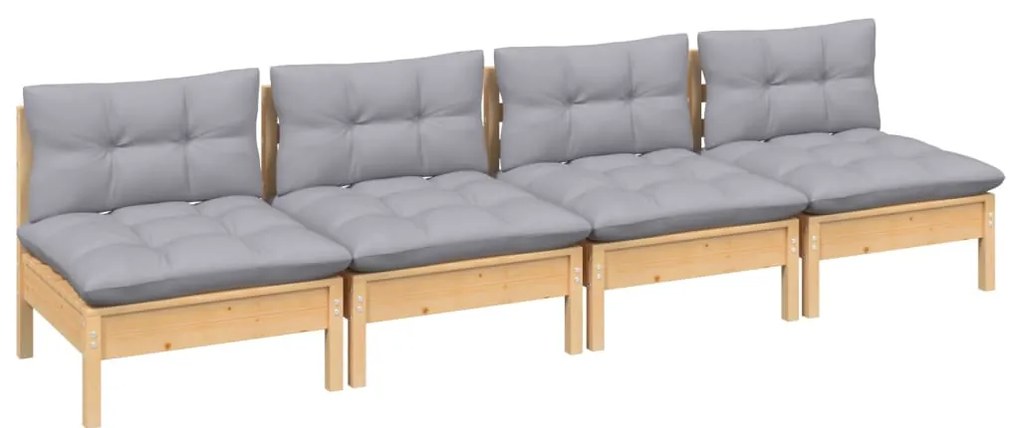 vidaXL Καναπές Κήπου Τετραθέσιος από Μασίφ Πεύκο με Γκρι Μαξιλάρια