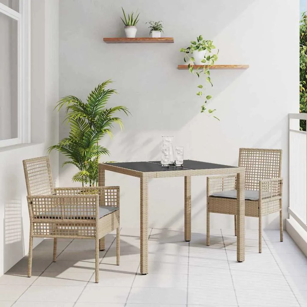 vidaXL Σέτ φαγητού για κήπο 3 pcs Μπεζ Πολυ ράταν