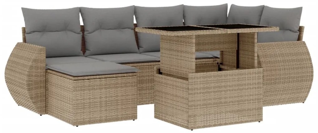 vidaXL Σαλόνι Κήπου Σετ 7 τεμ. Μπεζ Συνθετικό Ρατάν με Μαξιλάρια