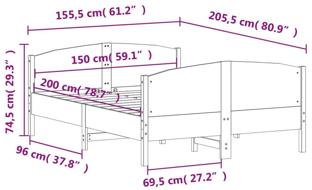 Σκελετός Κρεβ. Χωρίς Στρώμα Καφέ Κεριού 150x200 εκ Μασίφ Πεύκο - Καφέ