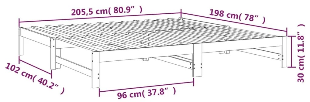 Καναπές Κρεβάτι Συρόμενος Μαύρος 2x(100x200)εκ. από Μασίφ Πεύκο - Μαύρο