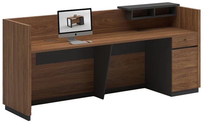 Γραφείο reception Oscar pakoworld καρυδί-ανθρακί 180x65x76εκ