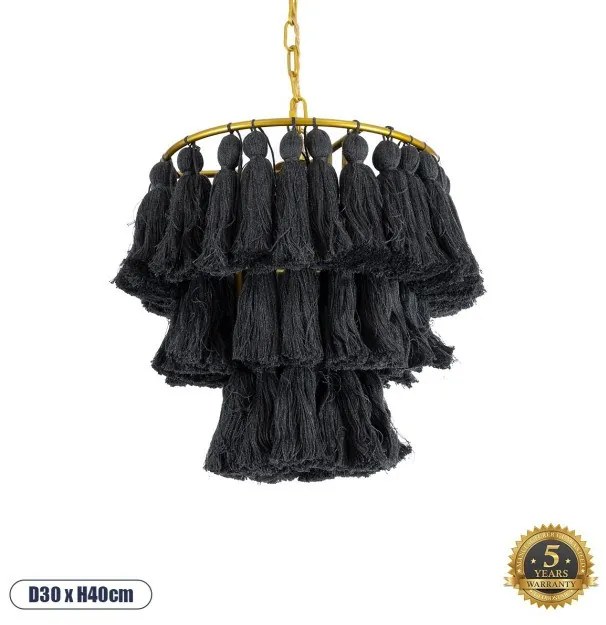 Boho Κρεμαστό Φωτιστικό Οροφής Μονόφωτο 02087 GloboStar-2087-Μαύρο-Χρυσό 2087