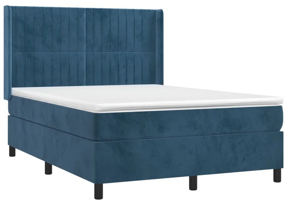 vidaXL Κρεβάτι Boxspring με Στρώμα Σκούρο Μπλε 140x190 εκ. Βελούδινο