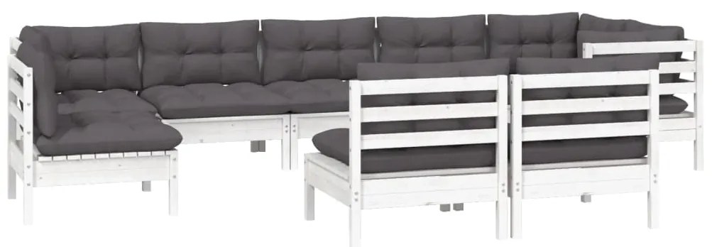 vidaXL Σαλόνι Κήπου Σετ 9 Τεμαχίων Λευκό από Ξύλο Πεύκου με Μαξιλάρια