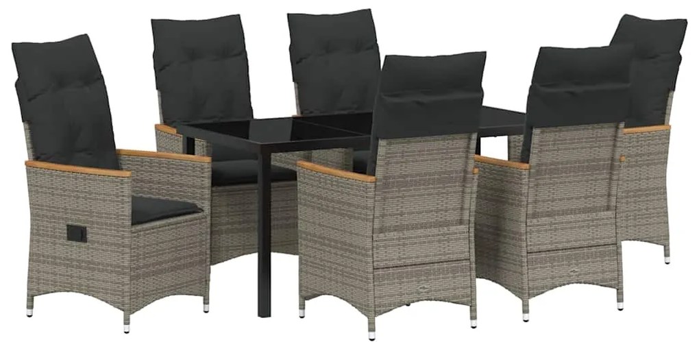vidaXL Σέτ φαγητού για κήπο με μαξιλάρι 7 pcs Γκρι Πολυ ράταν