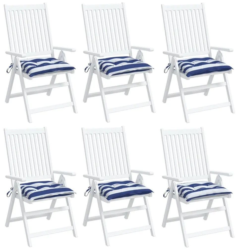 Μαξιλάρια Καρέκλας 6 τεμ. Μπλε/Λευκό Ριγέ 50x50x7εκ. Υφασμάτινα - Πολύχρωμο