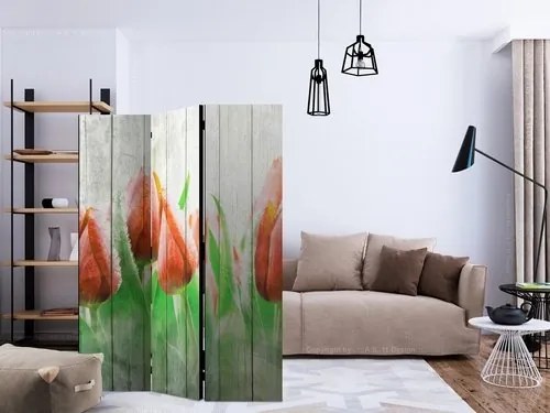 Διαχωριστικό με 3 τμήματα - Red tulips on wood [Room Dividers]