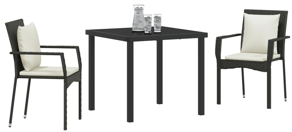 vidaXL Σετ Δείπνου Κήπου 3 pcs Μαύρο 80 x 80 x 73 εκ PE Ρατάν