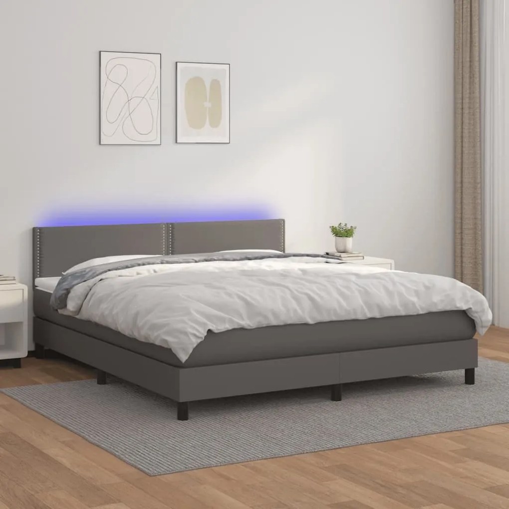 ΚΡΕΒΑΤΙ BOXSPRING ΜΕ ΣΤΡΩΜΑ &amp; LED ΓΚΡΙ 160X200 ΕΚ. ΣΥΝΘ. ΔΕΡΜΑ 3134175