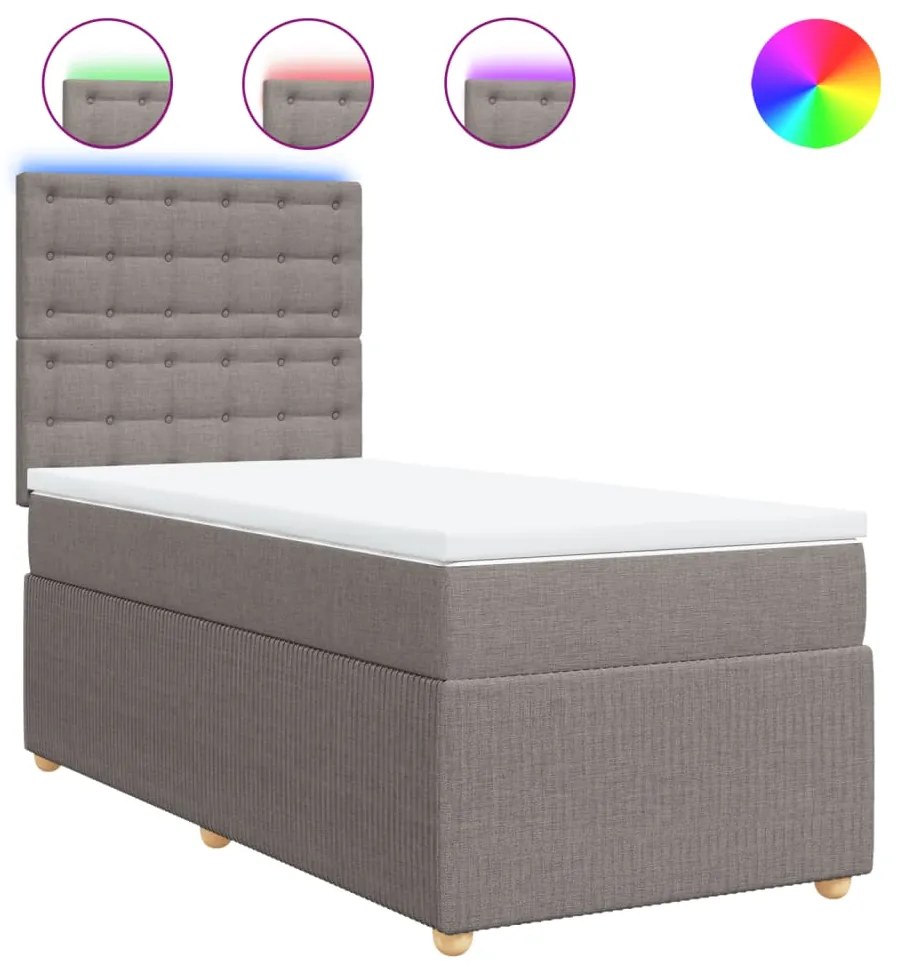 vidaXL Κρεβάτι Boxspring με Στρώμα Taupe 90x200 εκ. Υφασμάτινο