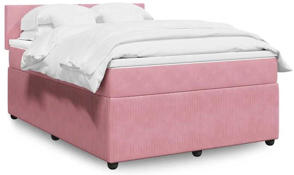 vidaXL Κρεβάτι Boxspring με Στρώμα Ροζ 140x190 εκ. Βελούδινο