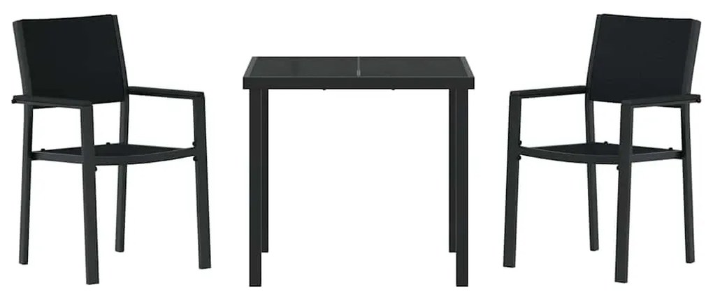 vidaXL Σέτ φαγητού για κήπο 3 pcs Μαύρο Χάλυβας με επίστρωση πούδρας