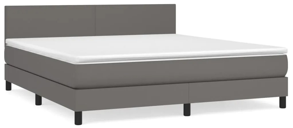 vidaXL Κρεβάτι Boxspring με Στρώμα Γκρι 160x200εκ. από Συνθετικό Δέρμα