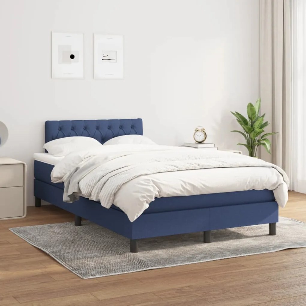 vidaXL Κρεβάτι Boxspring με Στρώμα Μπλε 120x190 εκ. Υφασμάτινο