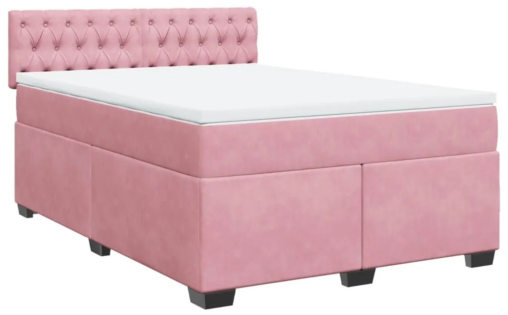 Κρεβάτι Boxspring με Στρώμα Σκούρο Ροζ 140x200 εκ. Βελούδινο - Ροζ
