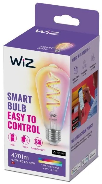 Έξυπνη Λάμπα E27 40W ST64 LED Διάφανο Νήματος RGBW 3CCT Dimmable 929003267301 Wiz-929003267301-Διάφανο 929003267301