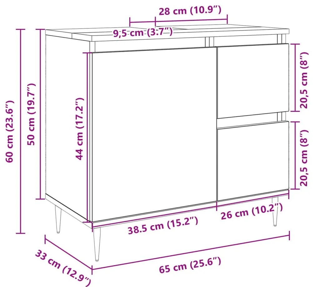 Ντουλάπι Νιπτήρα Μπάνιου Sonoma Δρυς 65x33x60 εκ. Επεξ. Ξύλο - Καφέ