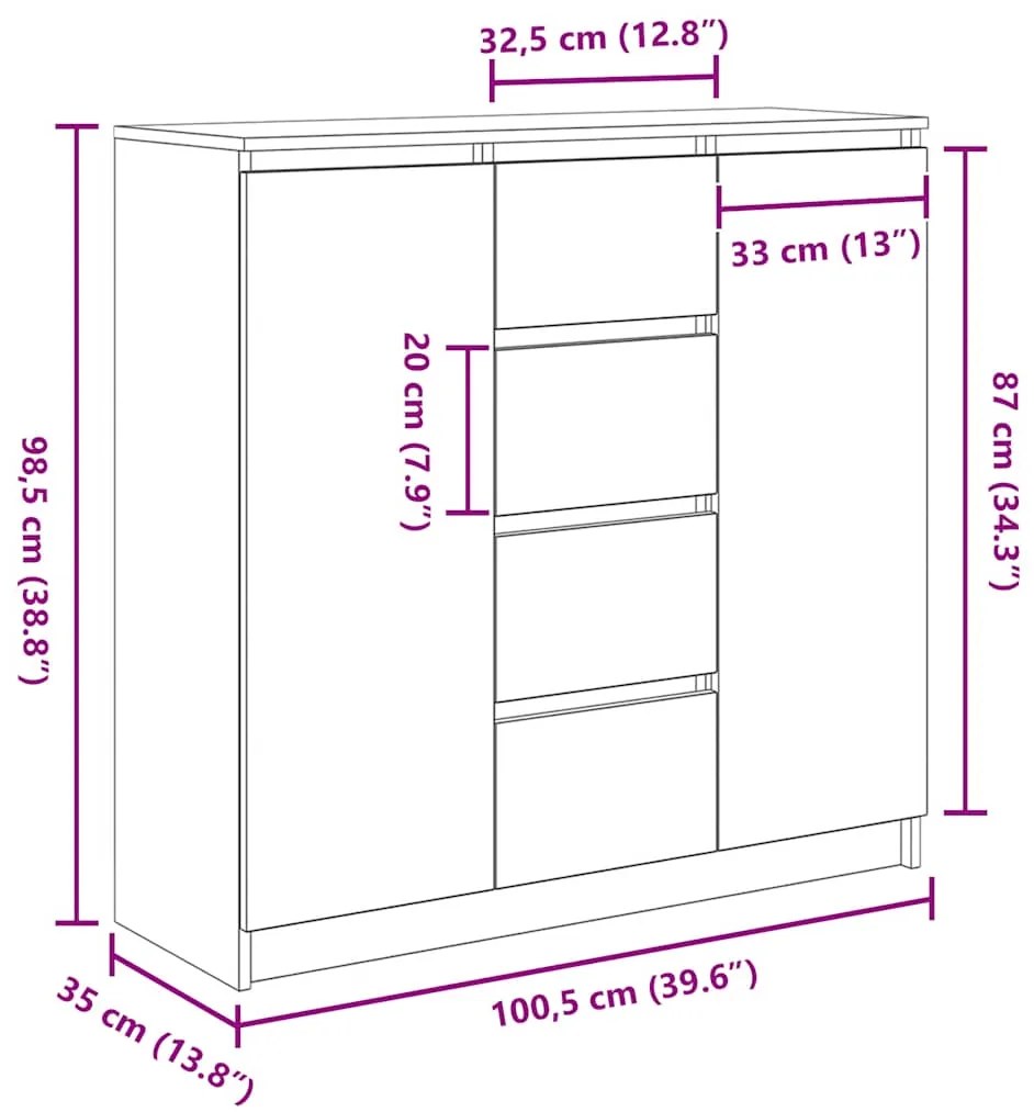 Συρταριέρα με Συρτάρια Λευκή 100,5x35x98,5 εκ. από Επεξ. Ξύλο - Λευκό