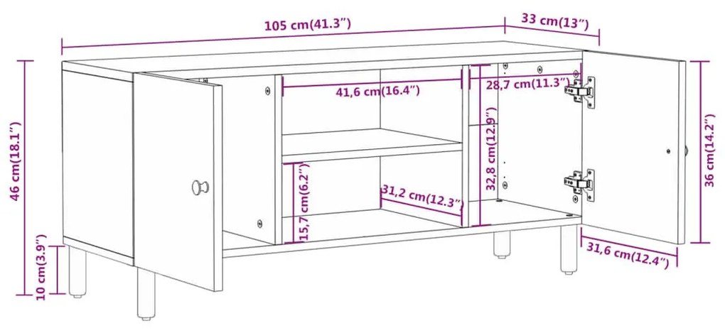 Έπιπλο Τηλεόρασης 105 x 33 x 46 εκ. από Μασίφ Ξύλο Ακακίας - Καφέ