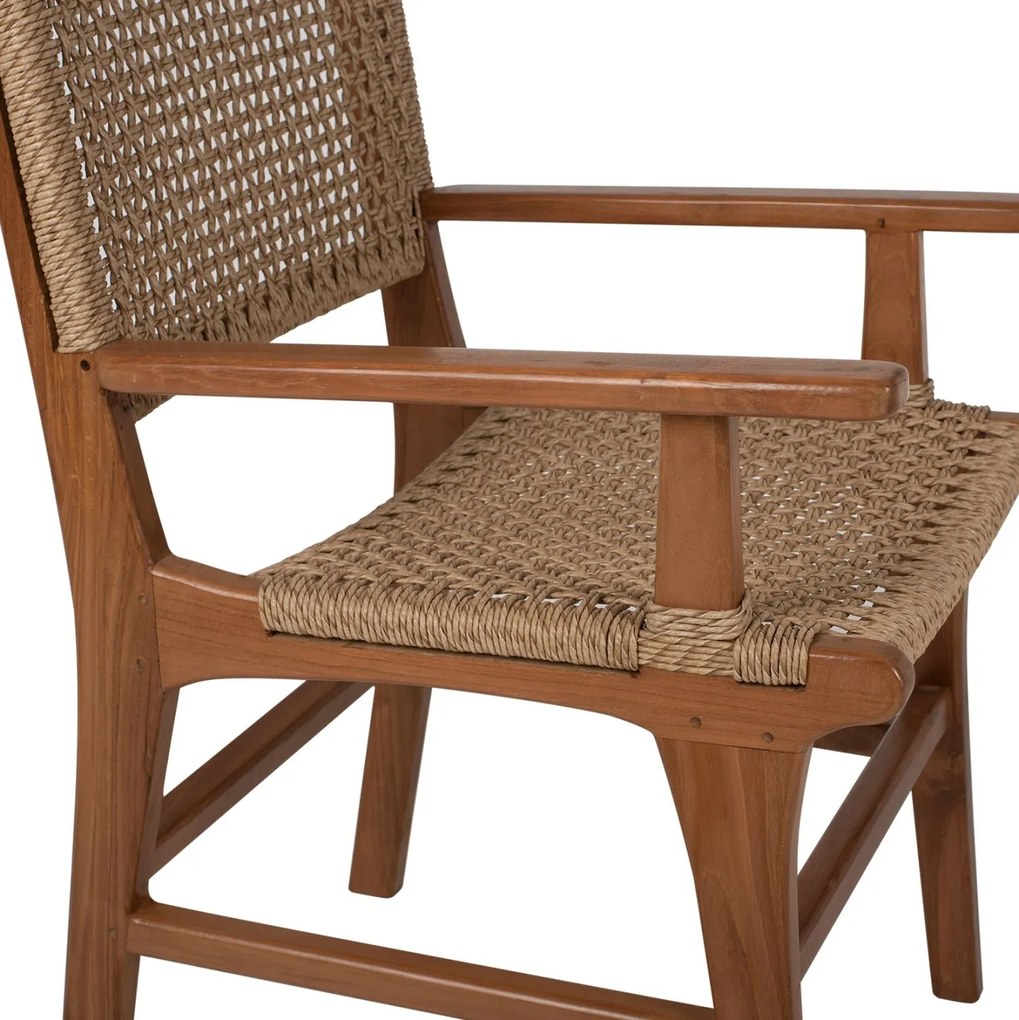 Πολυθρόνα Μασίφ Ξύλο Teak Φυσικό Rattan Σχοινί 54x58x88Υεκ