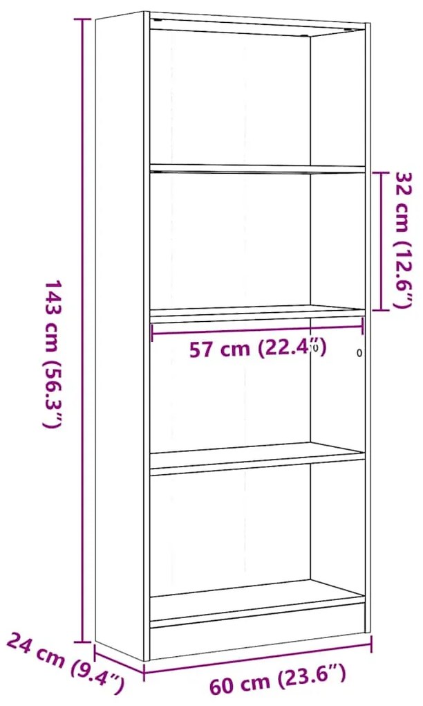 Βιβλιοθήκη Γυαλιστερό Λευκό 60x24x143 εκ. Επεξεργασμένο Ξύλο - Λευκό
