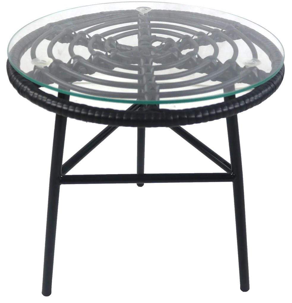 Τραπέζι Κήπου ArteLibre ARELLIUS Μαύρο Μέταλλο/Rattan/Γυαλί 45x45x46cm