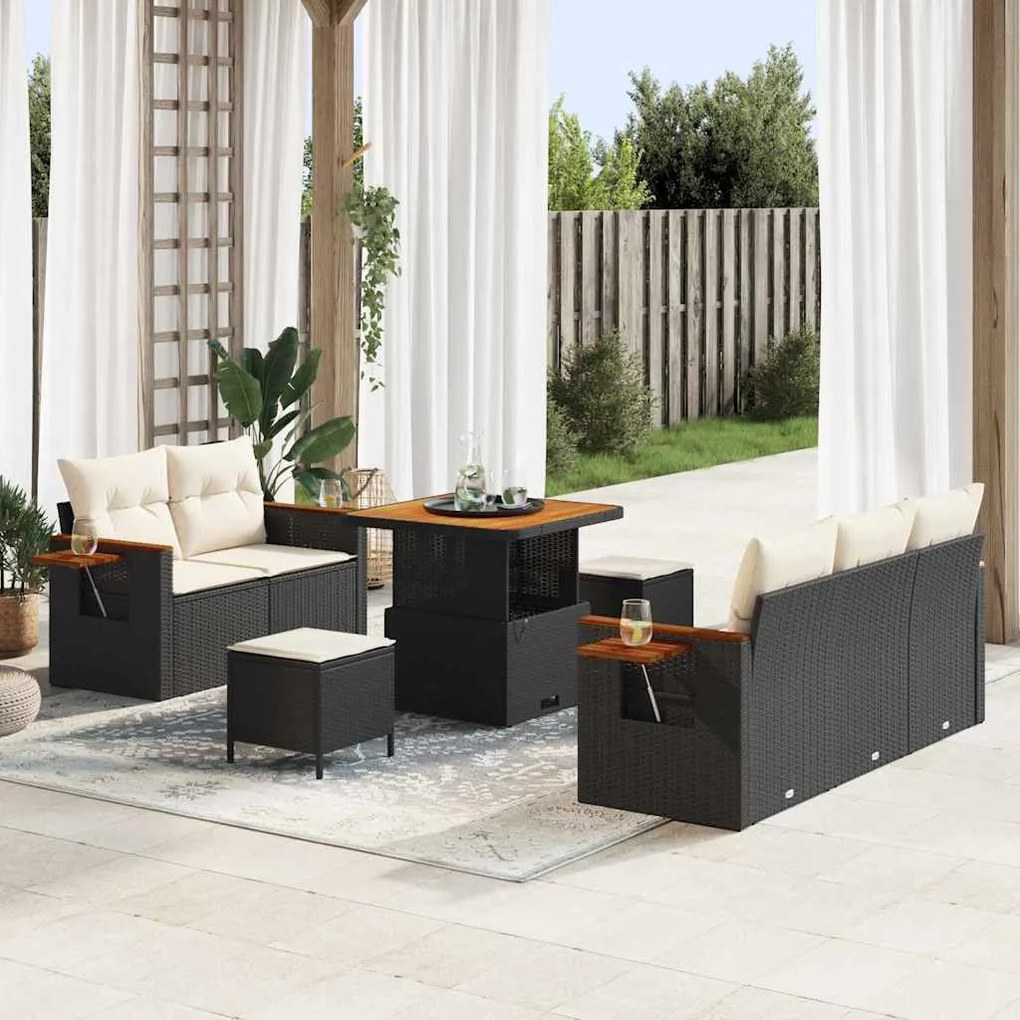 vidaXL Σετ Καναπέ Κήπου 8 pcs Μαύρο και κρεμ 80 x 80 x 71 cm
