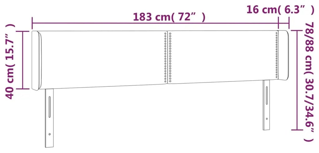 Κεφαλάρι Κρεβατιού LED Γκρι 183x16x78/88εκ. από Συνθετικό Δέρμα 3123202